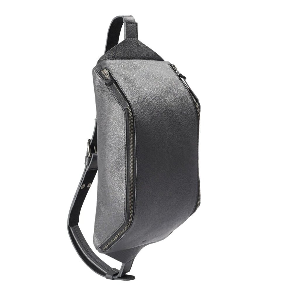 BLACK CALFSKIN LEATHER SLING BAG